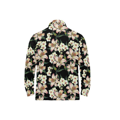 Lily Pattern Print Design LY03 Long Sleeve Polo Shirt For Men's