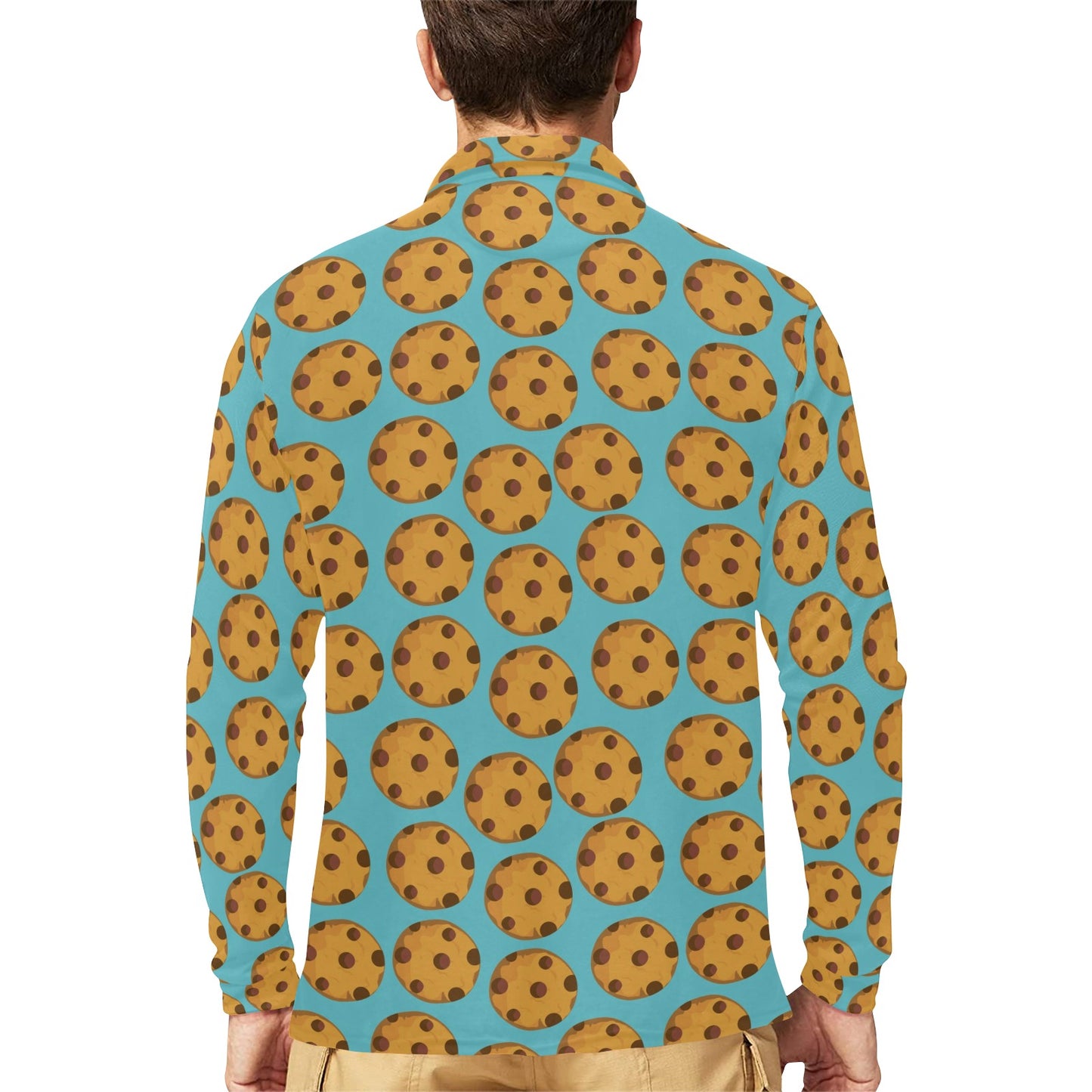 Cookie Pattern Print Design 01 Long Sleeve Polo Shirt For Men's