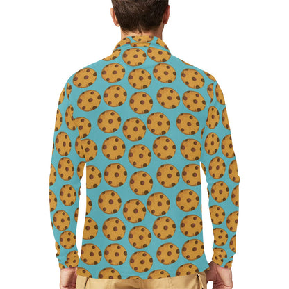 Cookie Pattern Print Design 01 Long Sleeve Polo Shirt For Men's