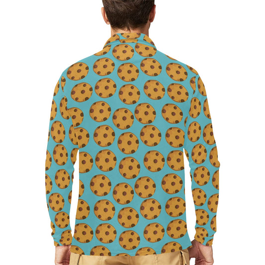 Cookie Pattern Print Design 01 Long Sleeve Polo Shirt For Men's