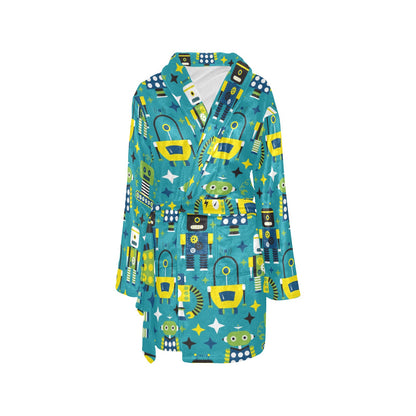 Robot Pattern Print Design A02 Women's Fleece Robe