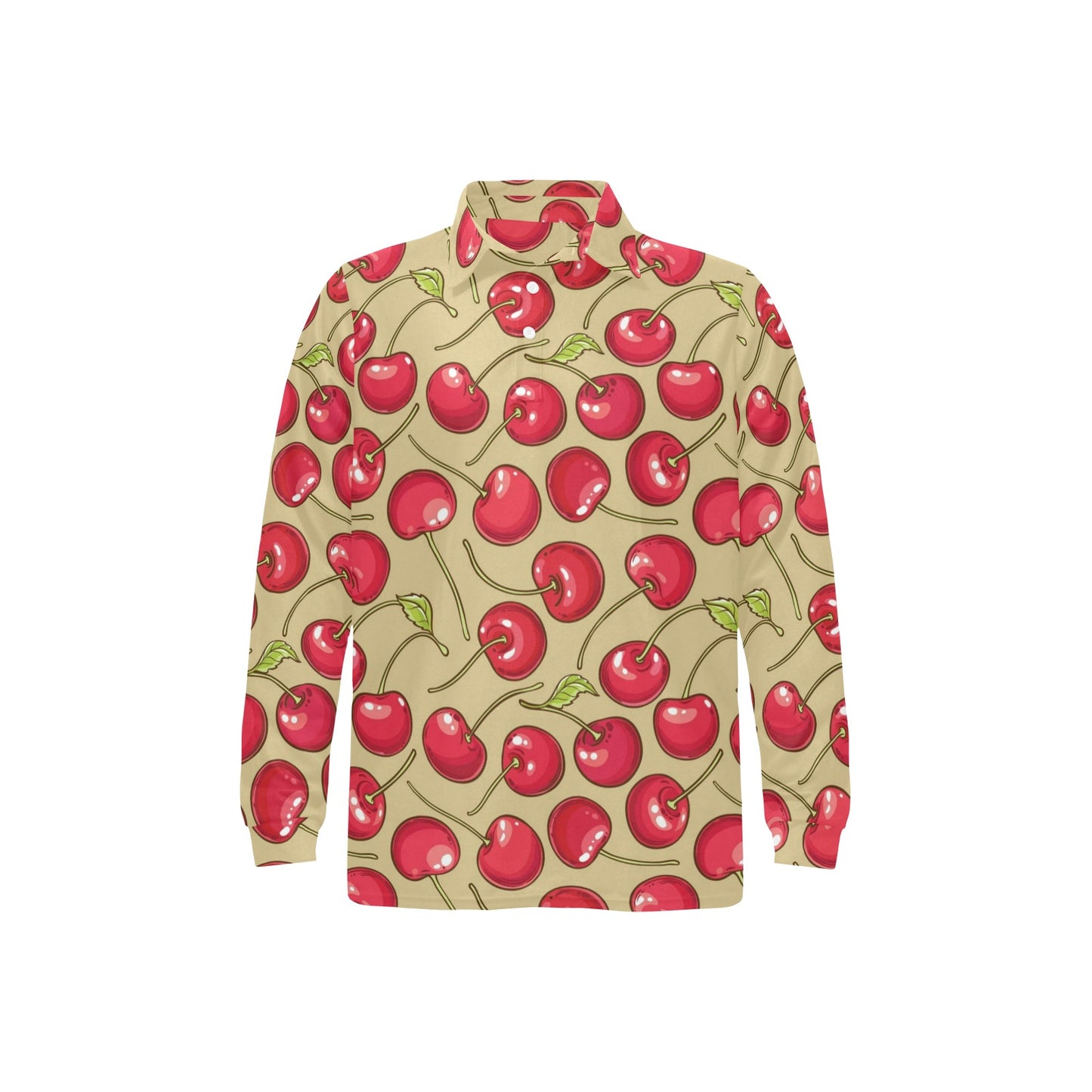 Cherry Pattern Print Design CH05 Long Sleeve Polo Shirt For Men's