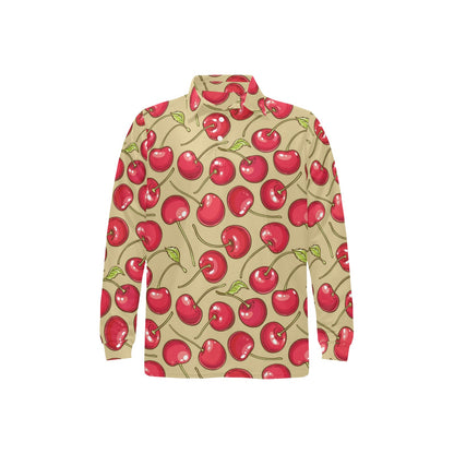 Cherry Pattern Print Design CH05 Long Sleeve Polo Shirt For Men's