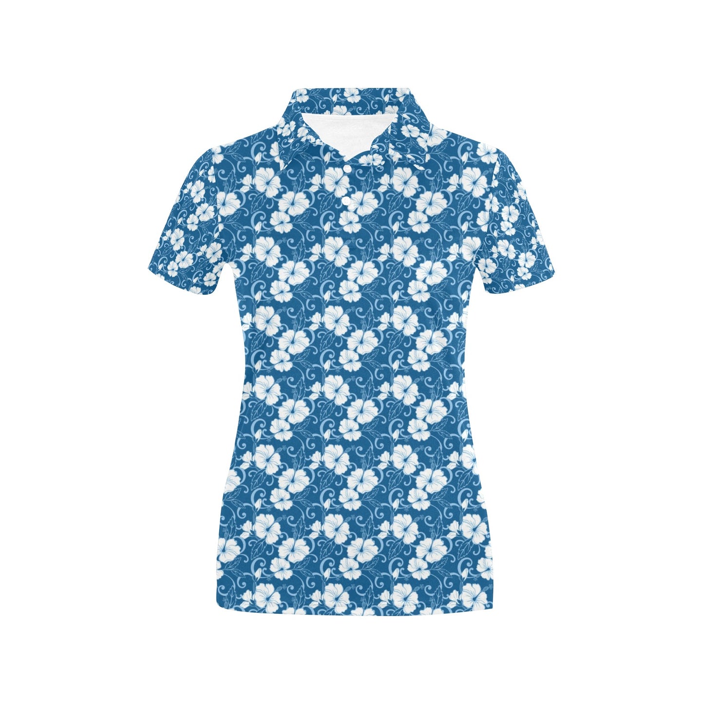 Hibiscus Blue Flower Hawaiian Print Women's Polo Shirt