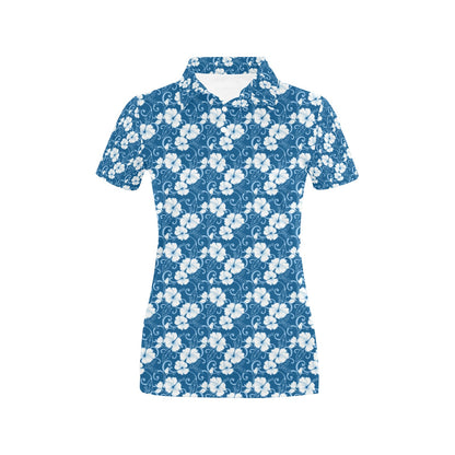 Hibiscus Blue Flower Hawaiian Print Women's Polo Shirt