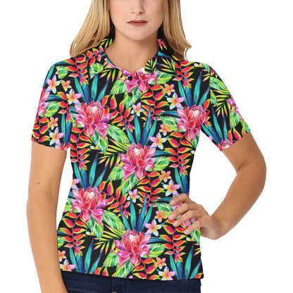 Heliconia Pattern Print Design HL02 Women's Polo Shirt