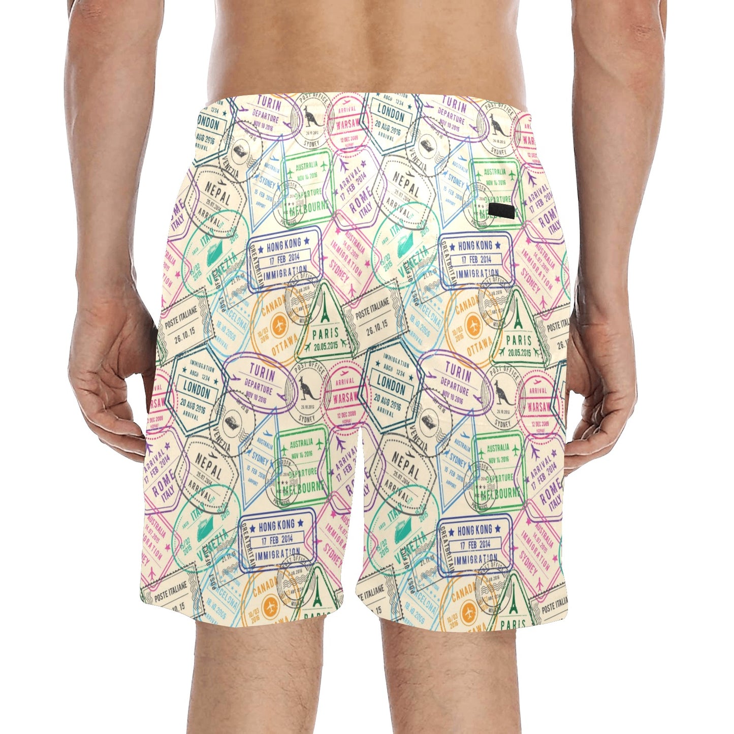 Travel Stamp Print Design LKS303 Men's Swim Trunks Beach Shorts