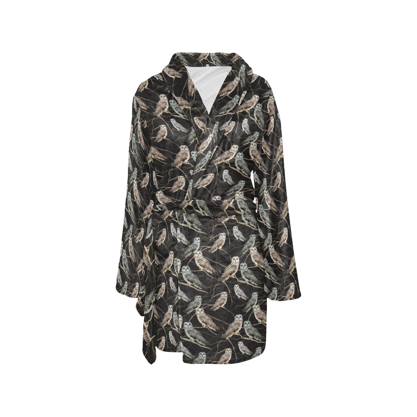 Owl Branch Themed Design Print Women's Fleece Robe