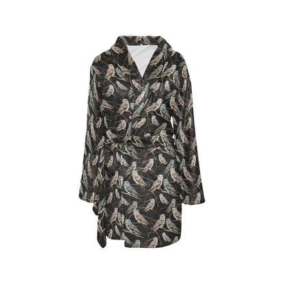 Owl Branch Themed Design Print Women's Fleece Robe