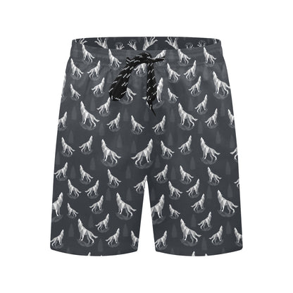 Wolf Print Design LKS303 Men's Swim Trunks Beach Shorts