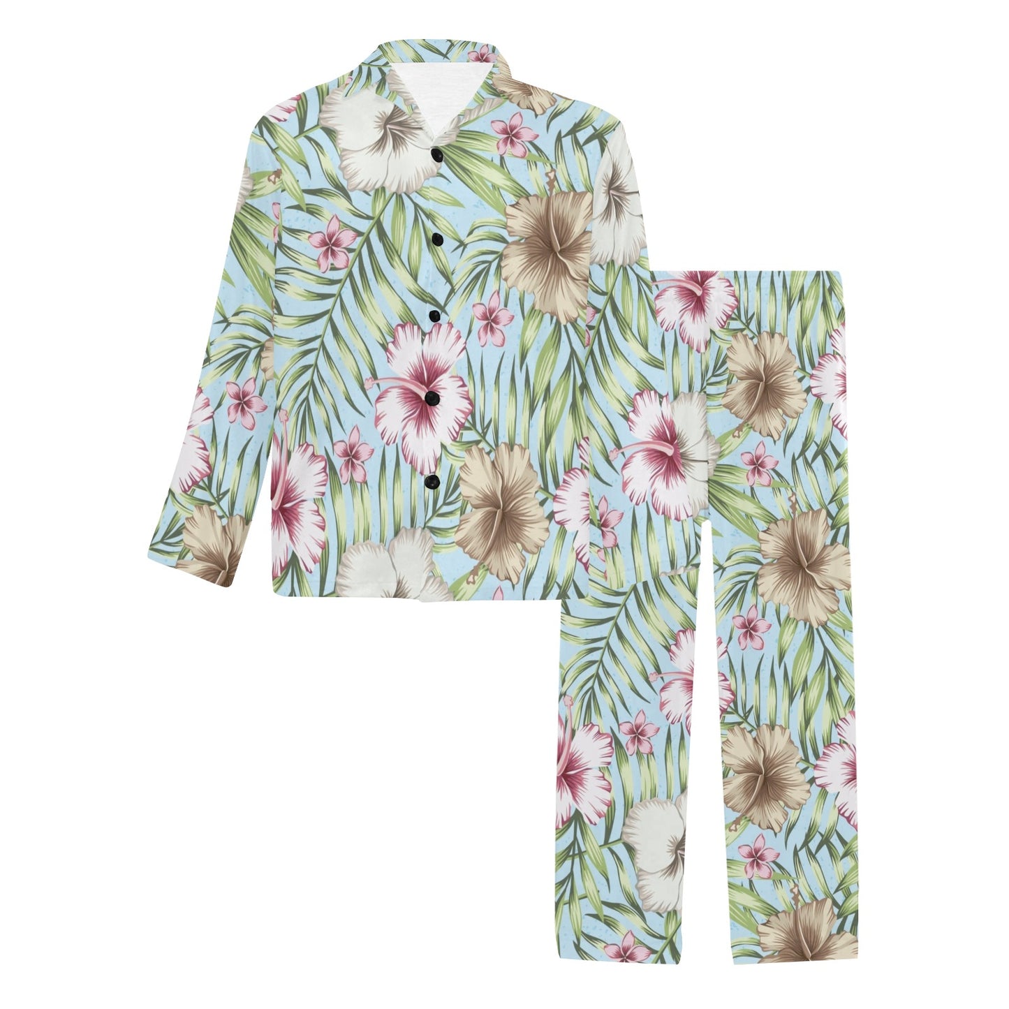 Tropical Flower Pattern Print Design TF05 Men's Long Pajama Set