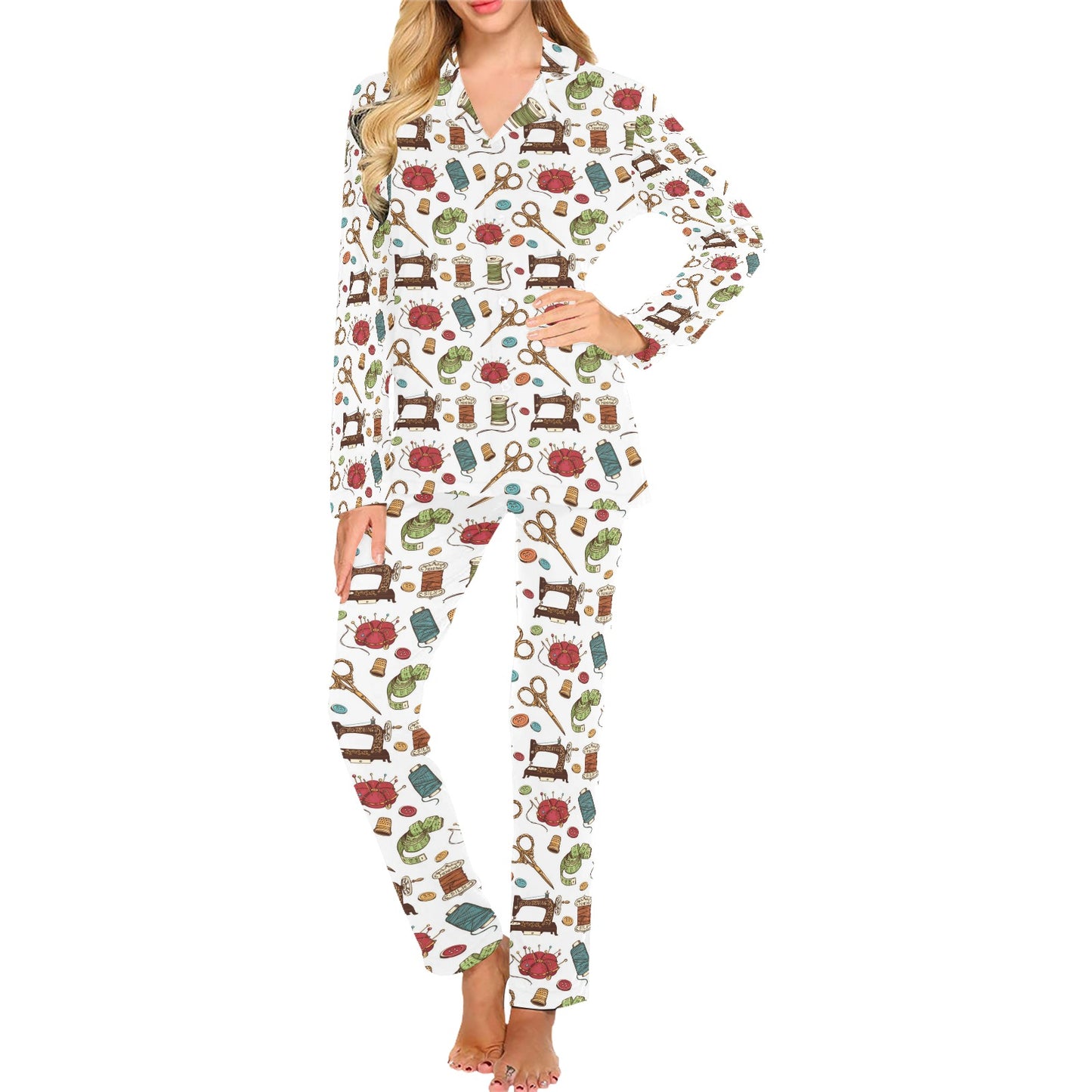 Sewing Equipment Print Design LKS304 Women's Long Pajama Set