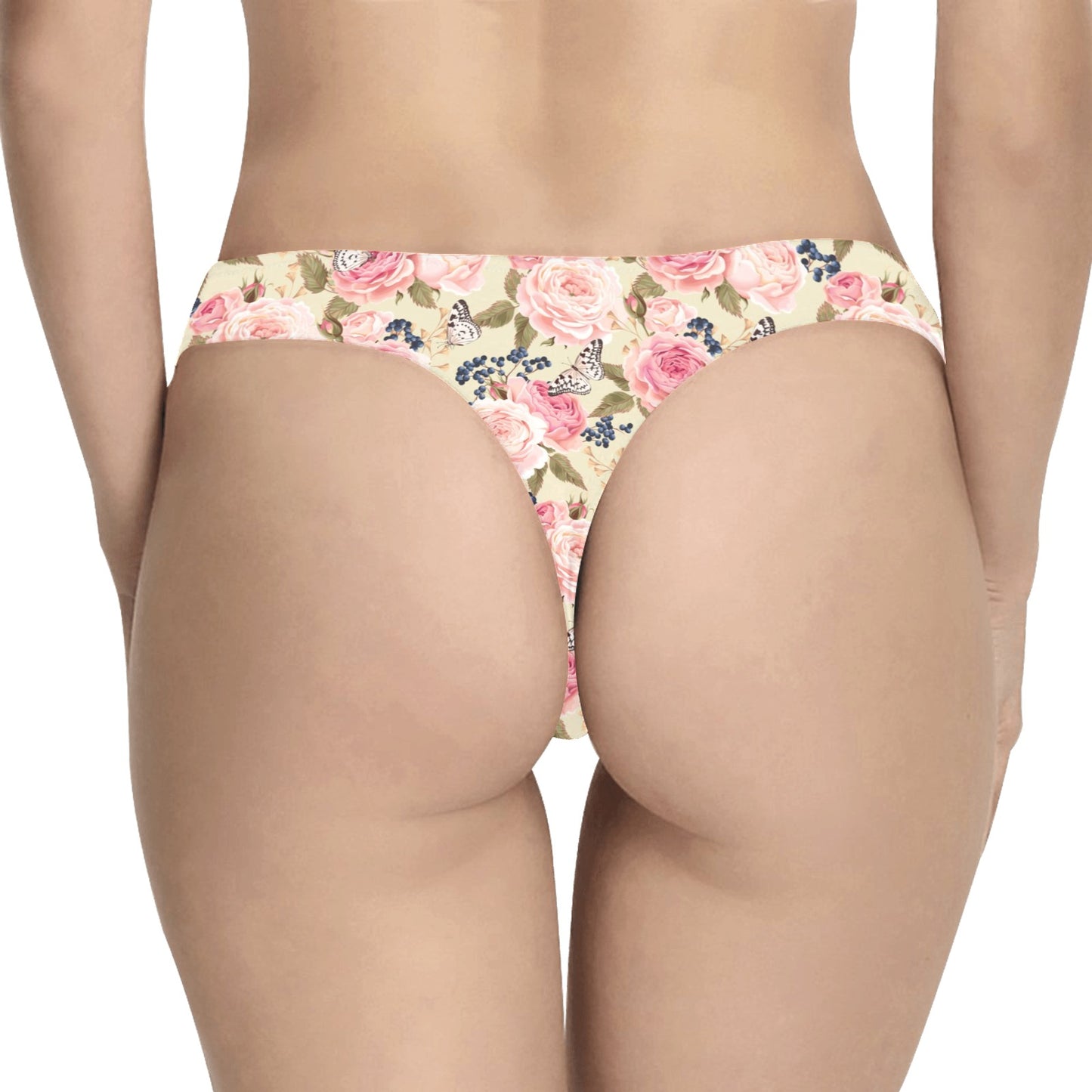 Floral Pink Butterfly Print Women's Thongs