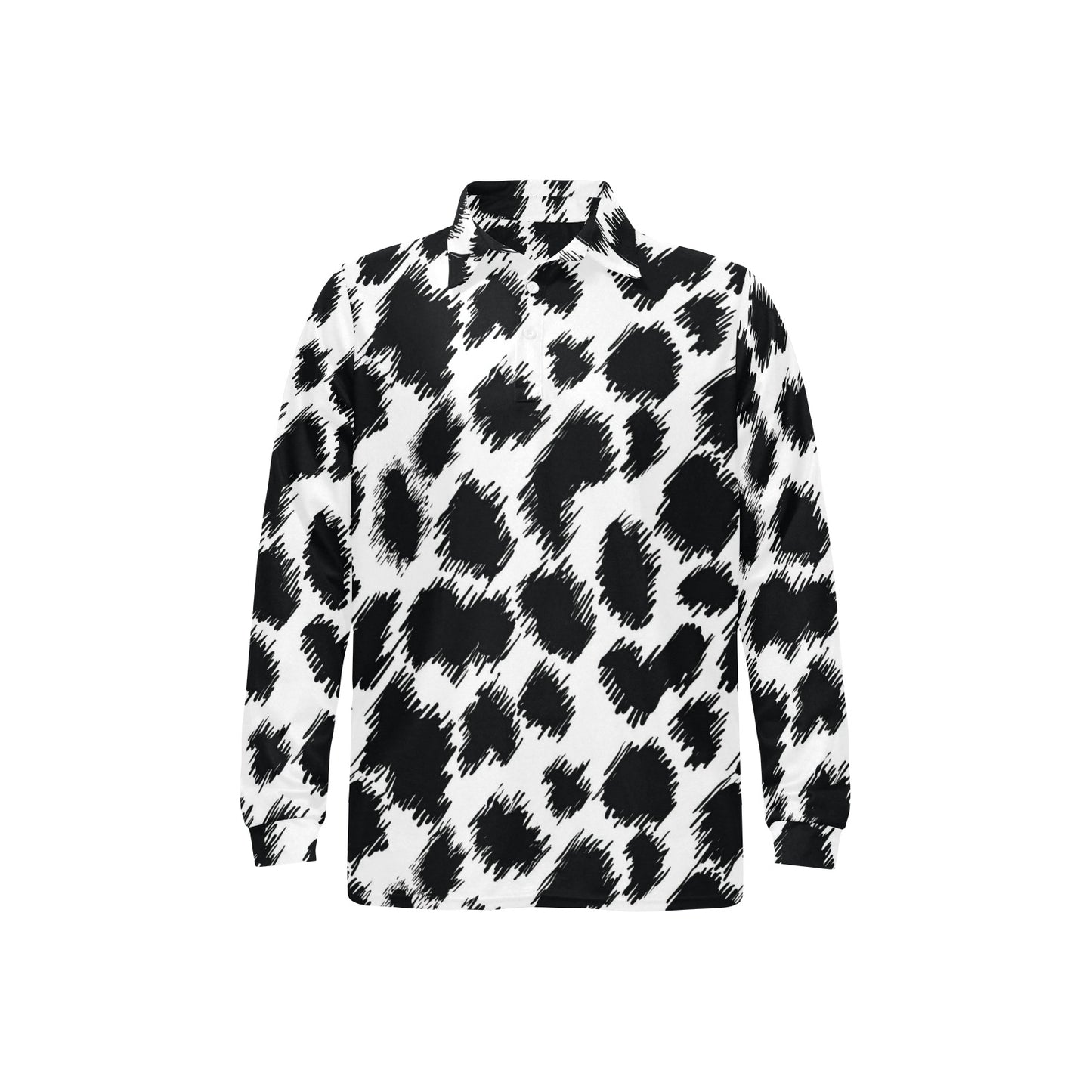 Cheetah Black Print Pattern Long Sleeve Polo Shirt For Men's