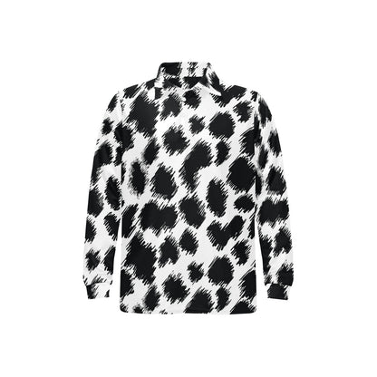 Cheetah Black Print Pattern Long Sleeve Polo Shirt For Men's