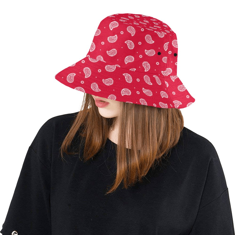 Bandana Red Paisley Print Design LKS305 Unisex Bucket Hat
