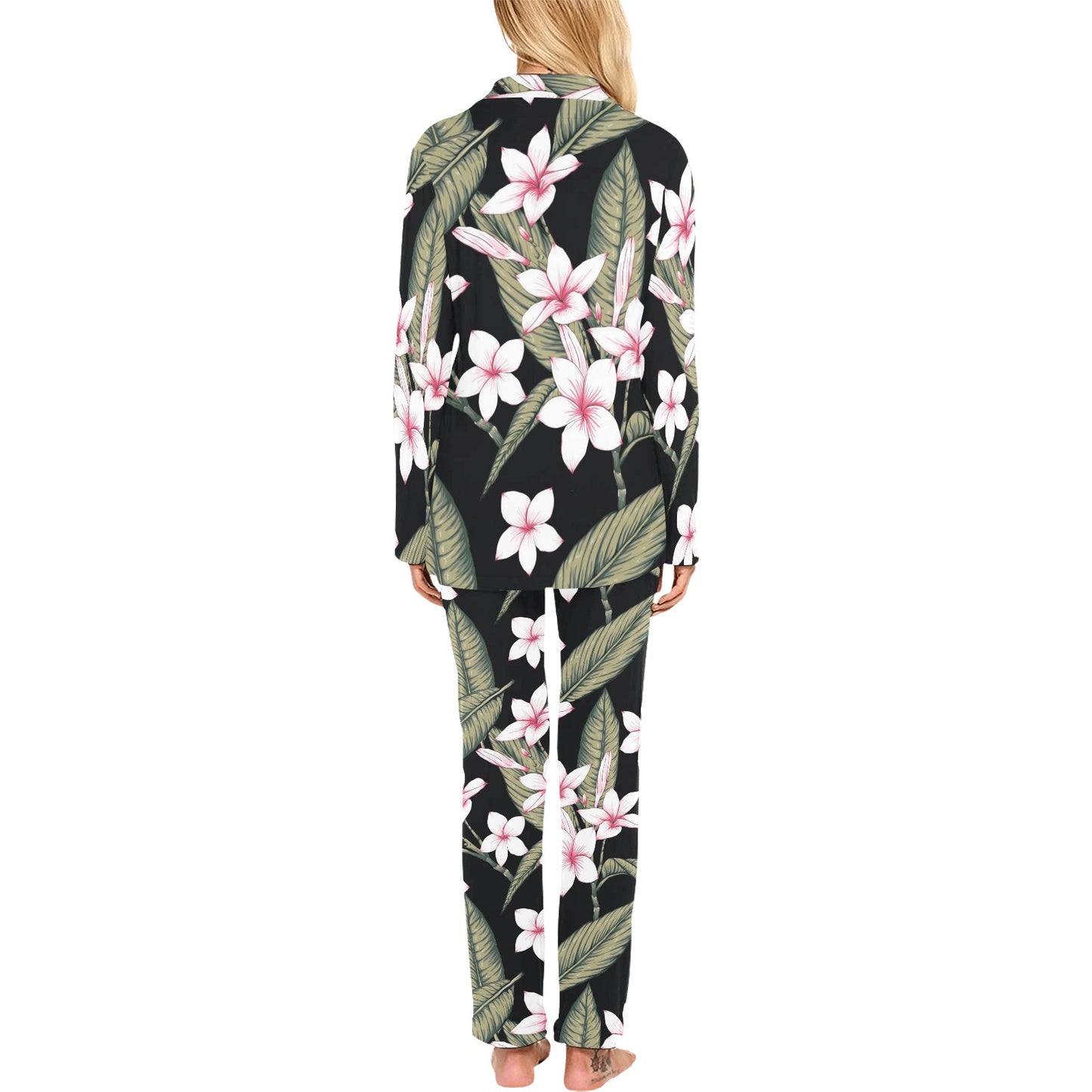 Plumeria Pattern Print Design PM021 Women's Long Pajama Set