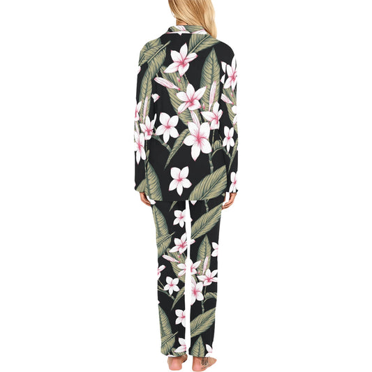 Plumeria Pattern Print Design PM021 Women's Long Pajama Set