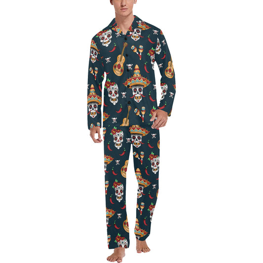 sugar skull Mexican Men's Long Pajama Set