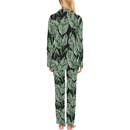 Palm Leaves Pattern Print Design PL09 Women's Long Pajama Set