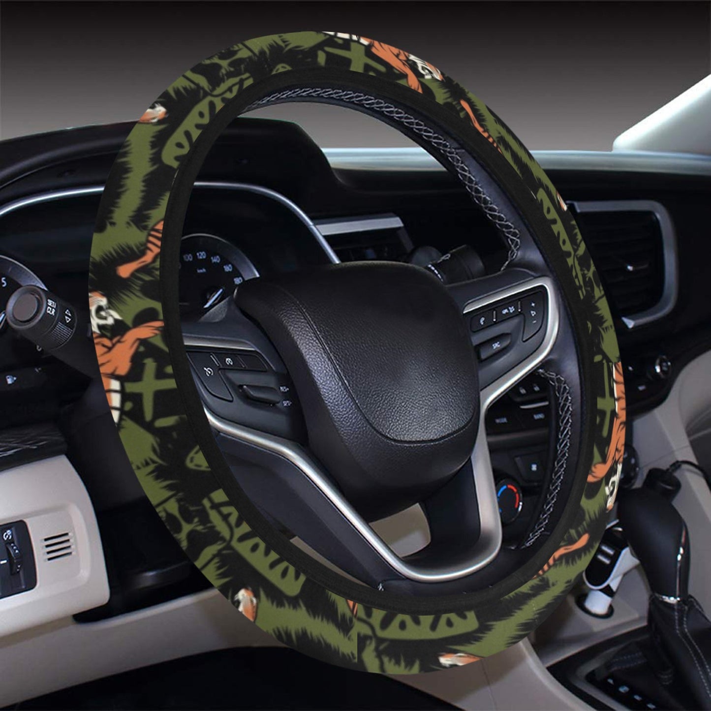 Tiger Pattern Print Design LKS303 Steering Wheel Cover with Elastic Edge