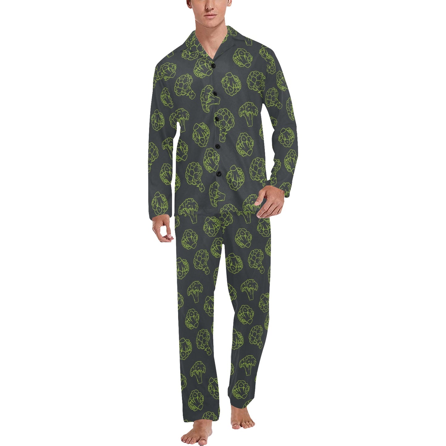 Broccoli Pattern Print Design 01 Men's Long Pajama Set