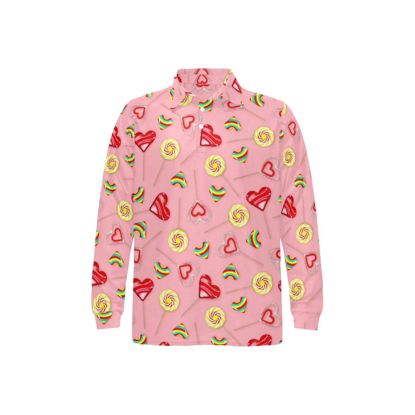 Lollipop Pattern Print Design LL05 Long Sleeve Polo Shirt For Men's