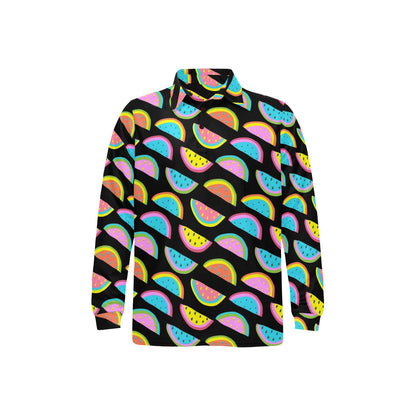 Watermelon Pattern Print Design WM08 Long Sleeve Polo Shirt For Men's
