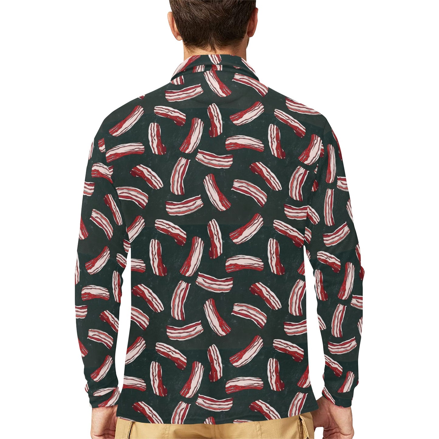 Bacon Pattern Print Design 02 Long Sleeve Polo Shirt For Men's