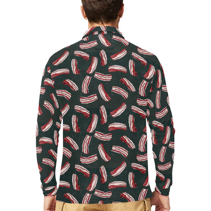 Bacon Pattern Print Design 02 Long Sleeve Polo Shirt For Men's