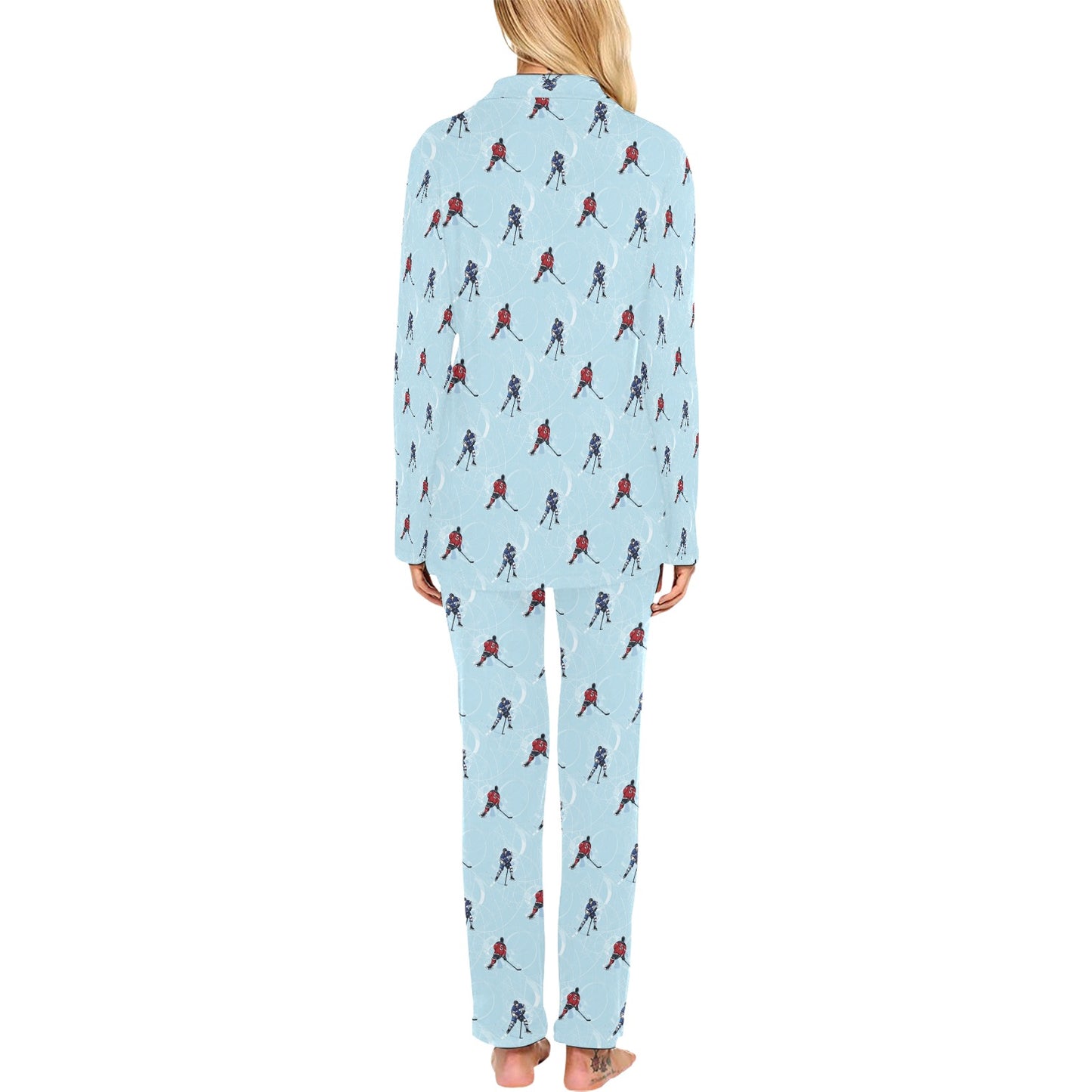 Hockey Player Print Design LKS302 Women's Long Pajama Set