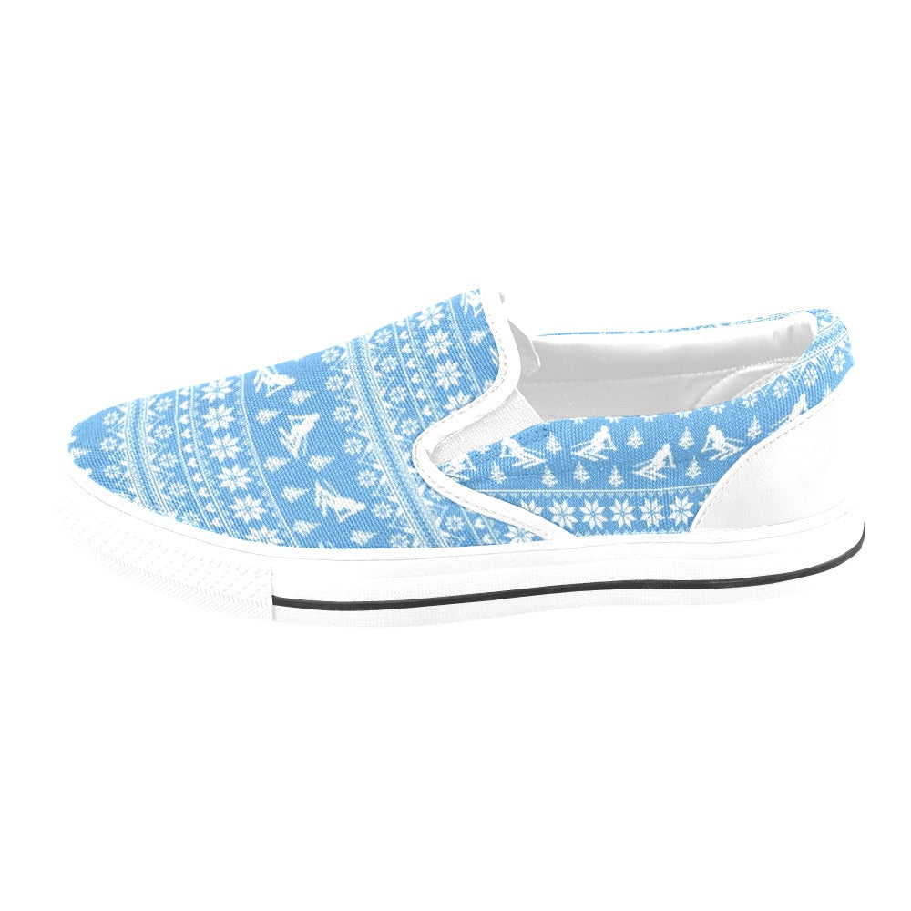 Ski Knit Pattern Print Design LKS302 White Slip Ons Canvas Women's Shoes