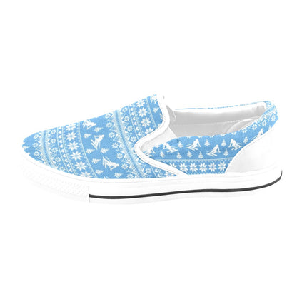 Ski Knit Pattern Print Design LKS302 White Slip Ons Canvas Women's Shoes