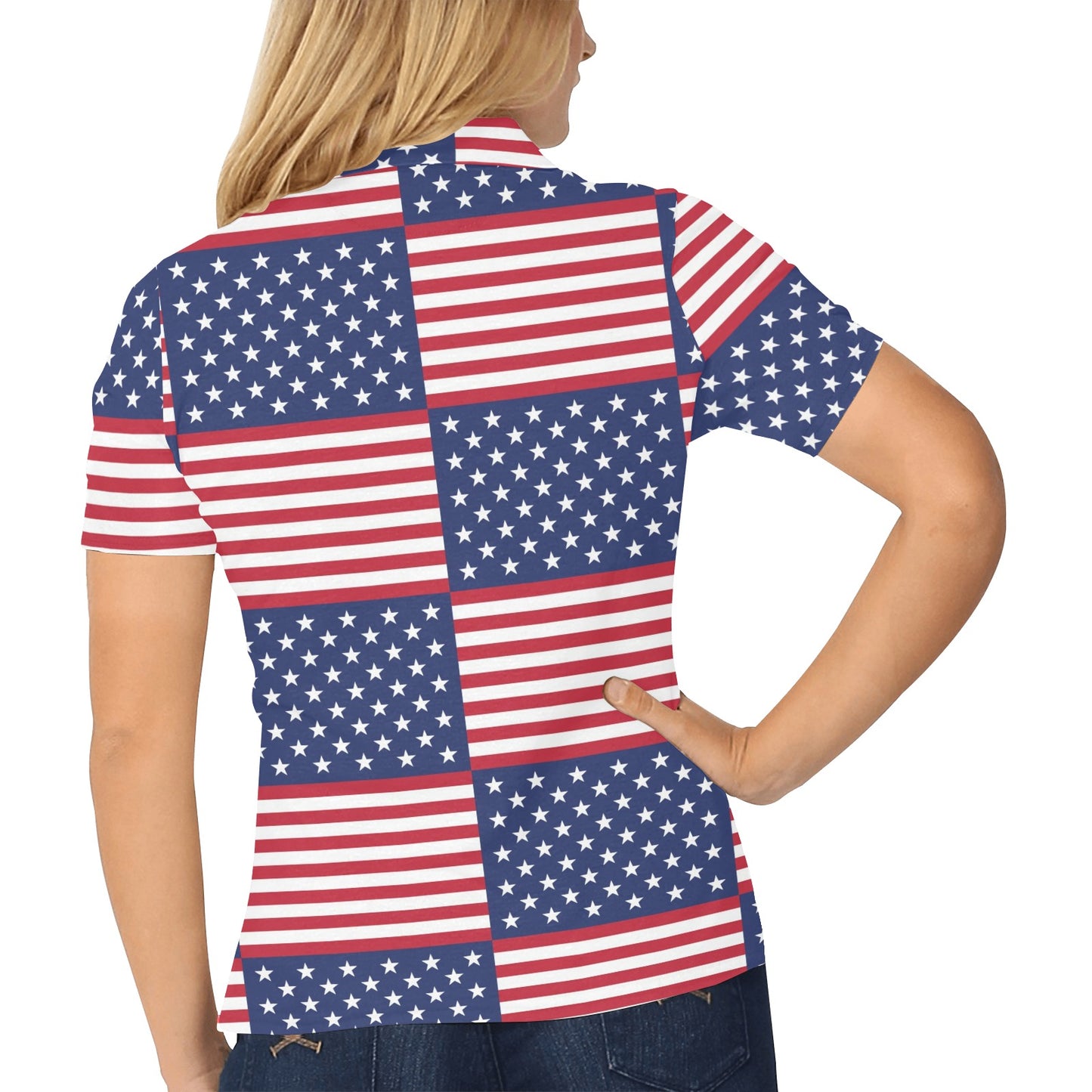 Patriotic US Flag Pattern Print Design A03 Women's Polo Shirt