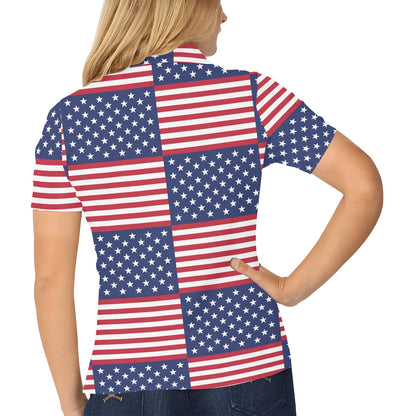 Patriotic US Flag Pattern Print Design A03 Women's Polo Shirt