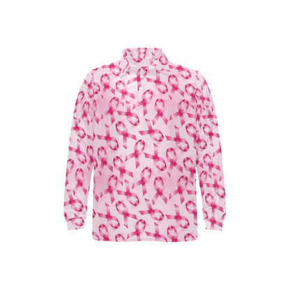 Breast cancer Pattern Print Design 04 Long Sleeve Polo Shirt For Men's