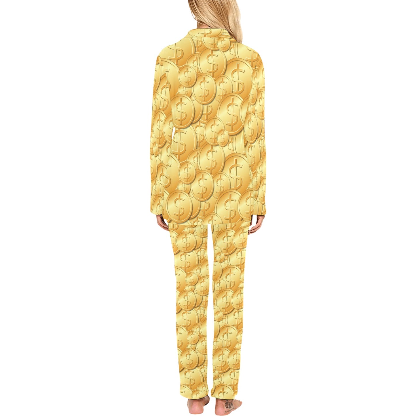 Dollar Pattern Print Design DO03 Women's Long Pajama Set
