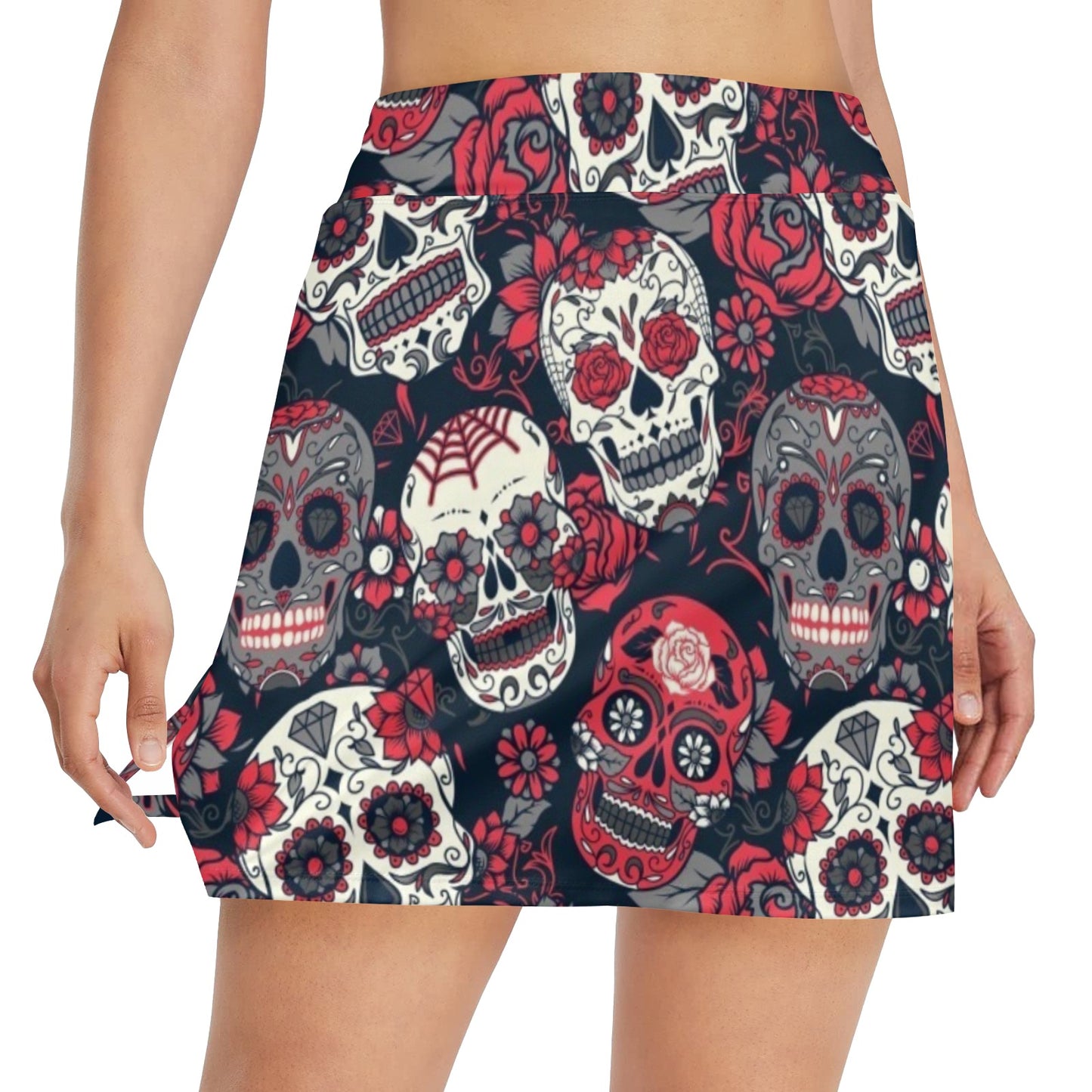 Sugar Skull Print Design LKS303 17" Golf & Pickleball Skort with Pockets