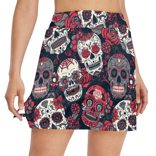 Sugar Skull Print Design LKS303 17" Golf & Pickleball Skort with Pockets