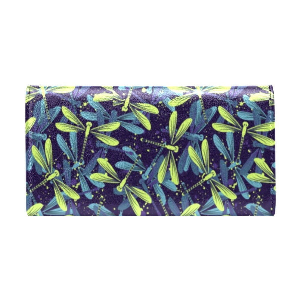 Dragonfly Lime Blue Print Pattern Women's Trifold Wallet