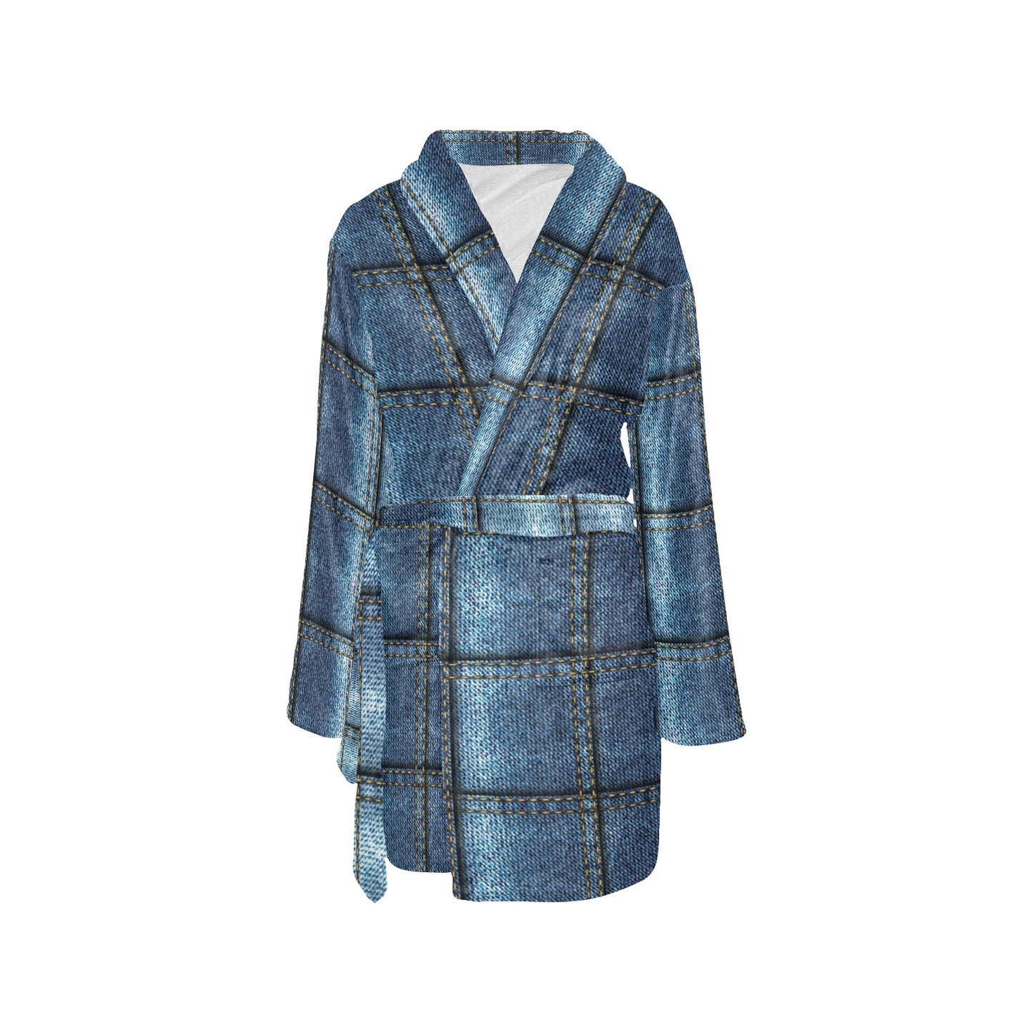 Jean Patchwork Pattern Print Design 02 Women's Fleece Robe