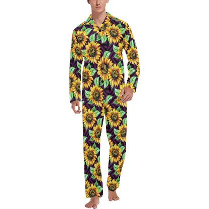 Sunflower Pattern Print Design SF012 Men's Long Pajama Set