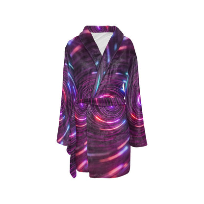 Vortex Twist Swirl Purple Neon Print Women's Fleece Robe