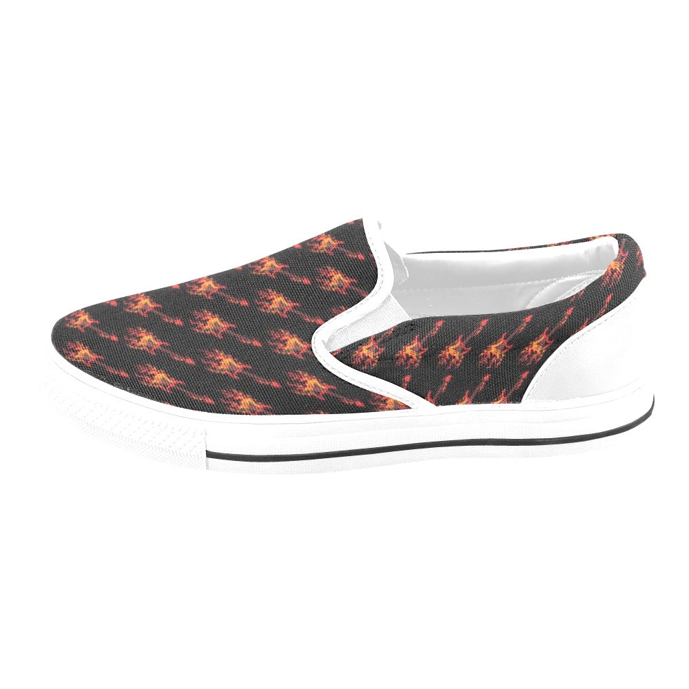 Electric Guitar Print Design LKS406 White Slip Ons Canvas Women's Shoes