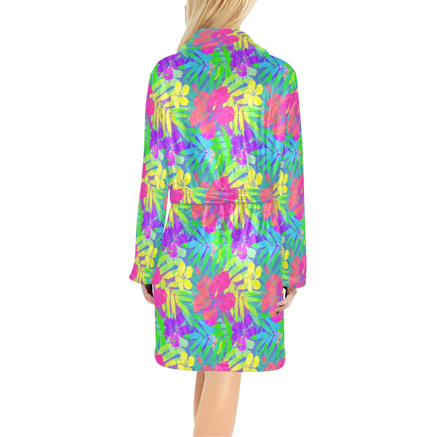 Neon Tropical Pattern Print Design A03 Women's Fleece Robe