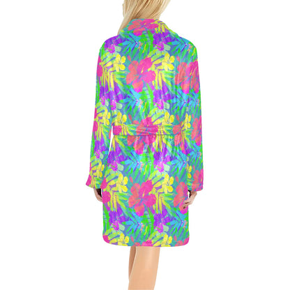 Neon Tropical Pattern Print Design A03 Women's Fleece Robe