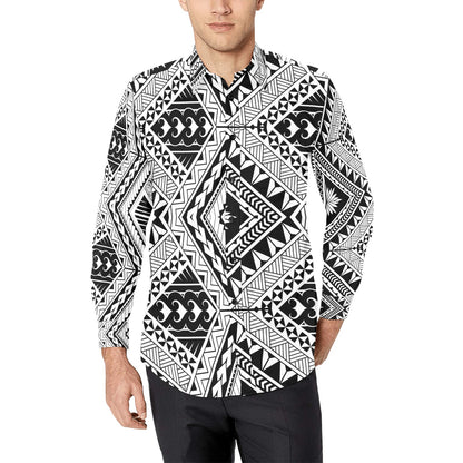 Samoan Tattoo Style Print Design LKS307 Men's Long Sleeve Dress Shirt