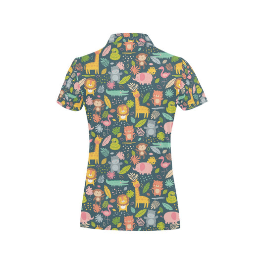 Safari Animal Cartoon Print Design LKS305 Women's Polo Shirt