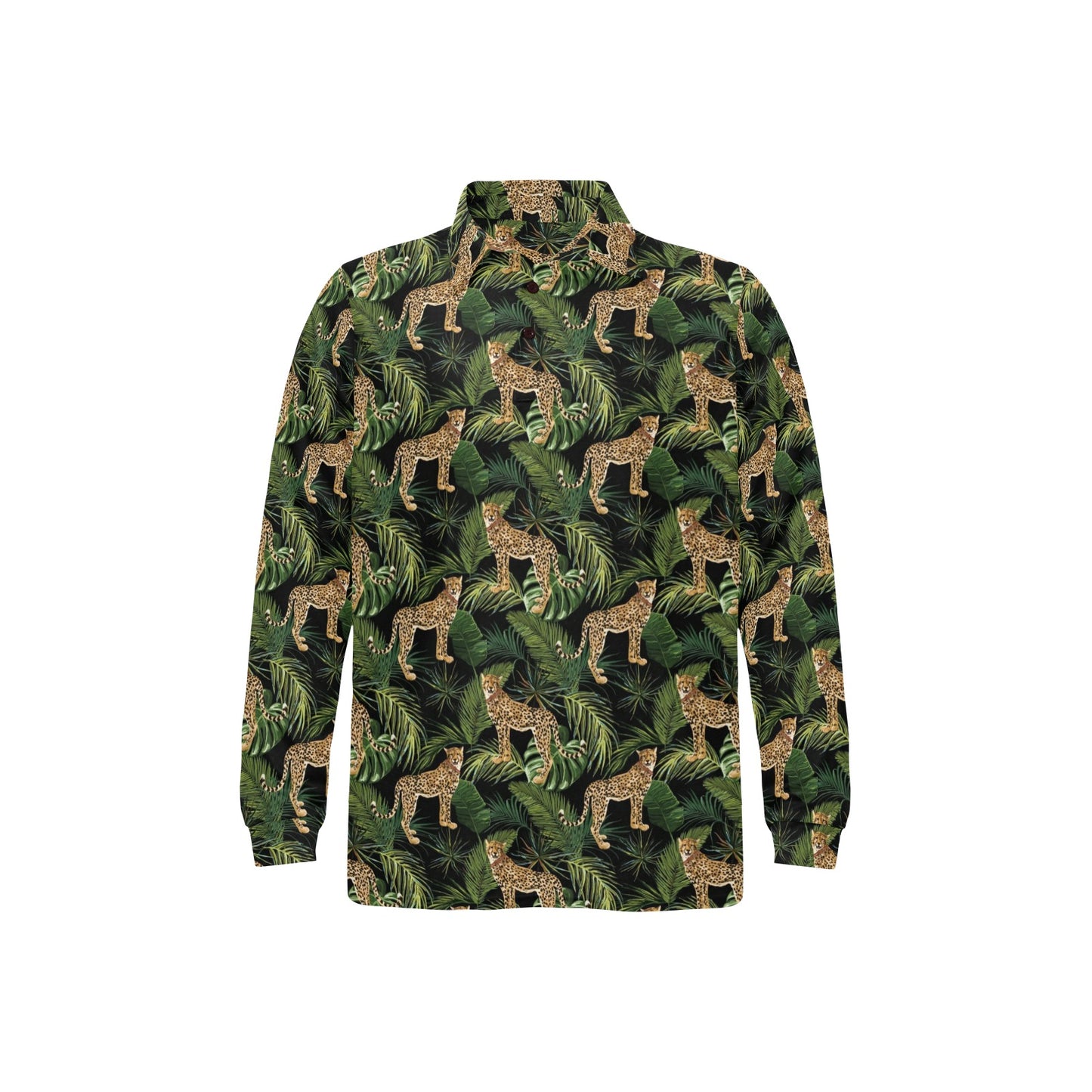 Cheetah Pattern Print Design 05 Long Sleeve Polo Shirt For Men's