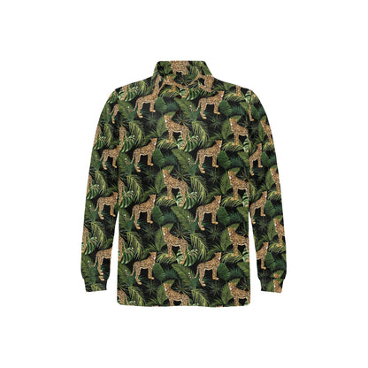 Cheetah Pattern Print Design 05 Long Sleeve Polo Shirt For Men's
